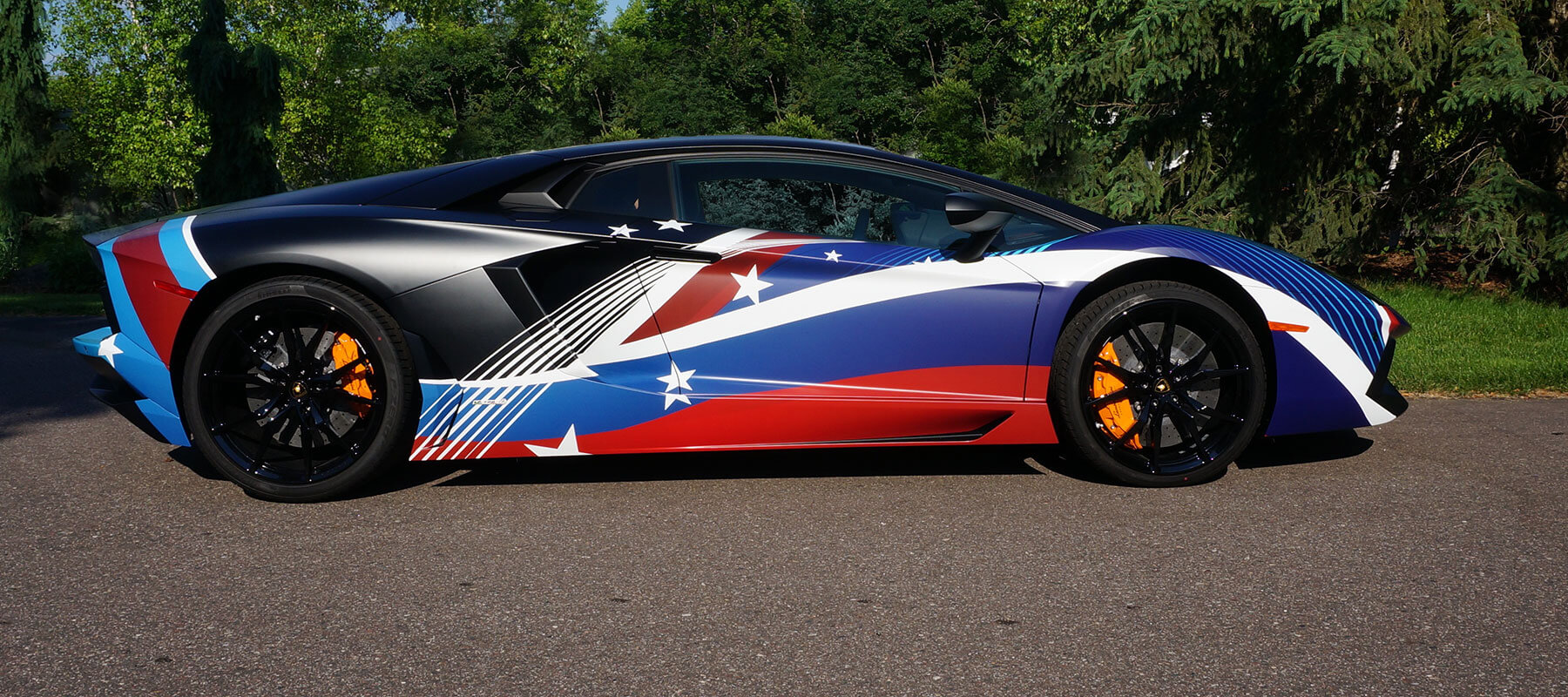 Lamborghini with a patriotic vehicle wrap