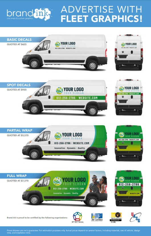 Brand Ink Vehicle Wrap Pricing Chart