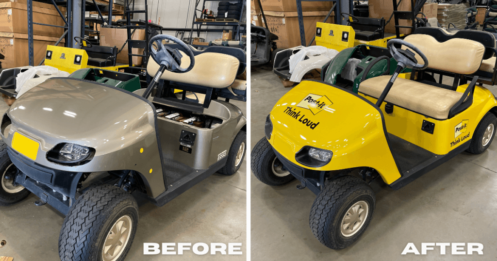 3M Open 2022 Post-It Golf Cart Wrap before and after